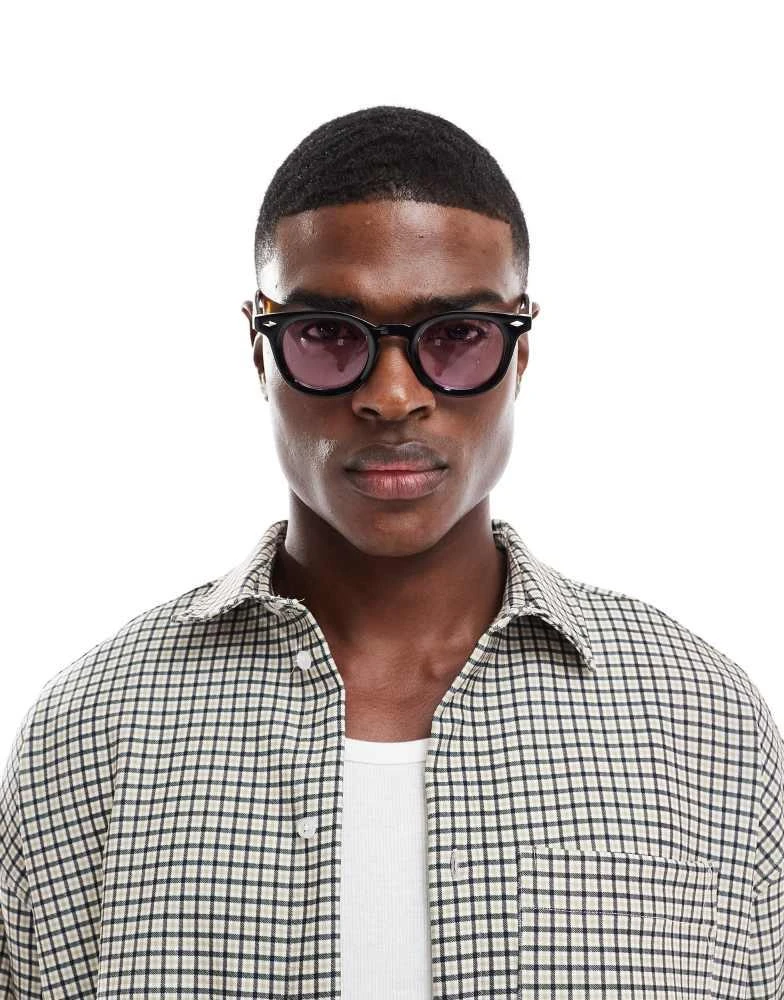 ASOS DESIGN round sunglasses in tortoise shell with pink  display picture 1