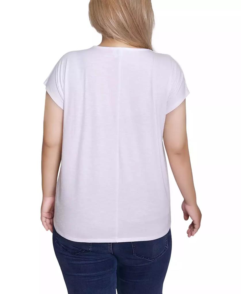 NY Collection Plus Size Embroidered Yoke Extended Sleeve Top