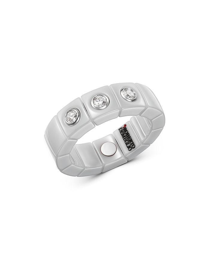 Roberto Demeglio 18K White Gold & White Ceramic Scacco Stretch Ring with Diamonds