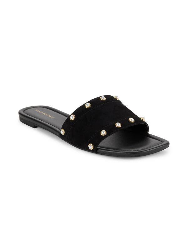 Simulated Pearl Suede Flat Sandals – On Sale Now with Up to 78