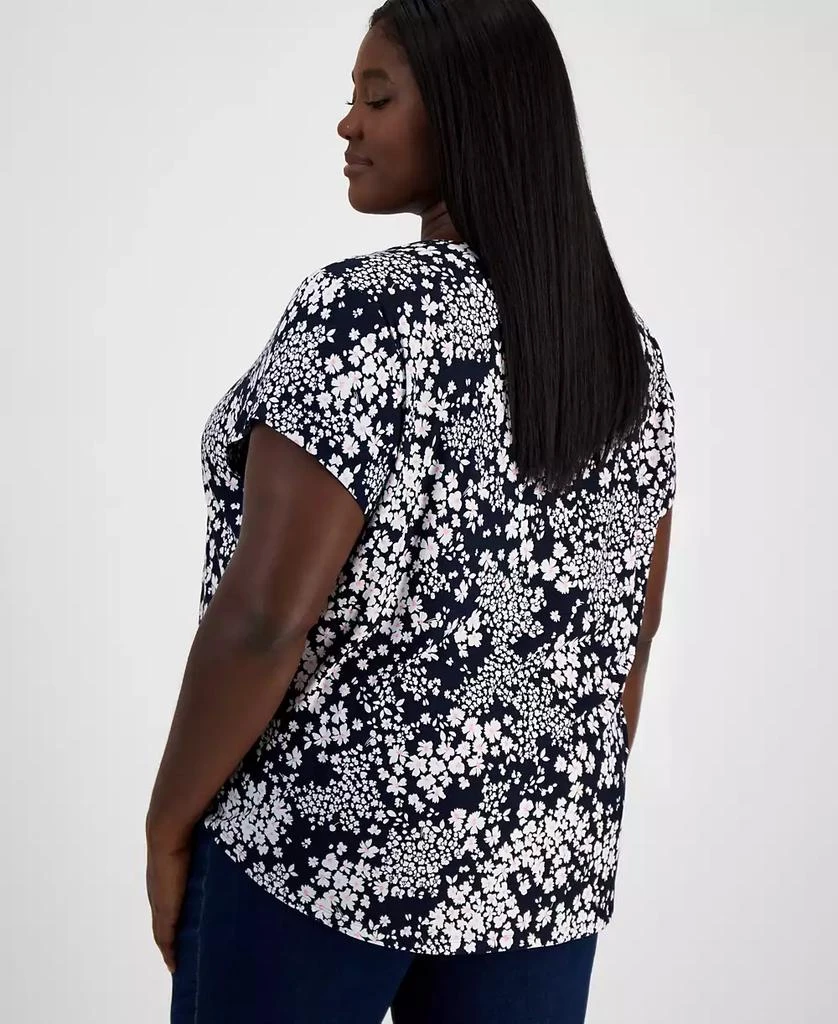 Tommy Hilfiger Plus Size Floral-Print Pintuck Split-Neck Top 2