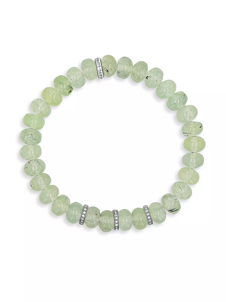 Sheryl Lowe Sterling Silver, Prehnite & 0.27 TCW Diamond Beaded Stretch Bracelet