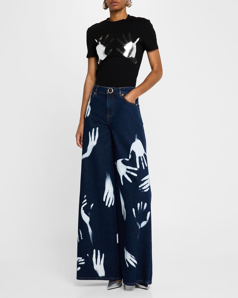 AREA High-Rise Handprint Wide-Leg Jeans