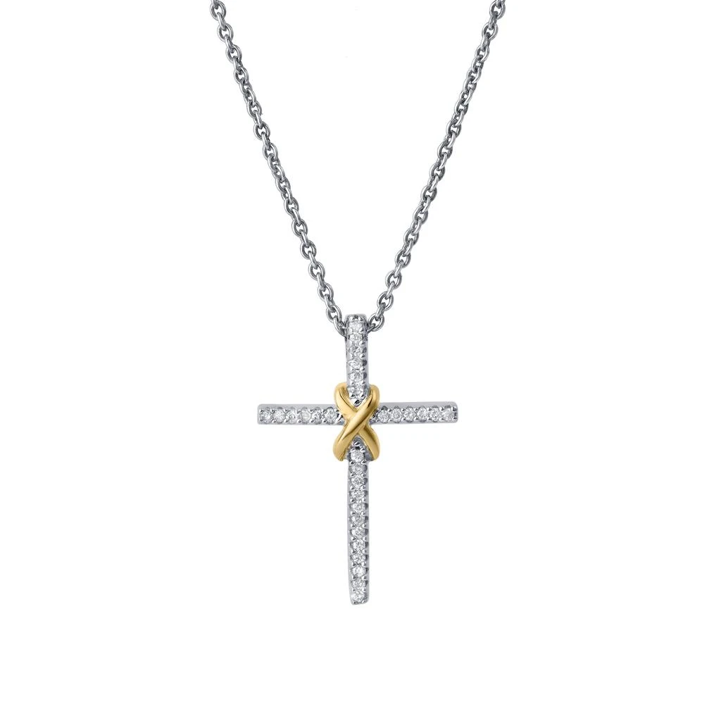 LuvMyJewelry Corvielle Cross 0.1 Ct 14K Gold Diamond Pendant