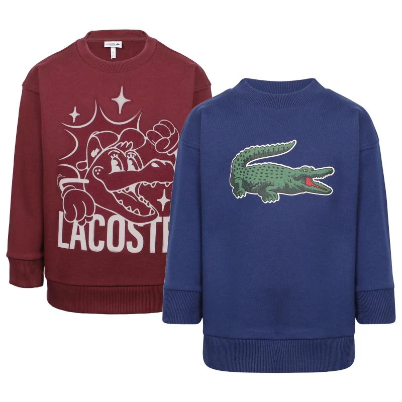Lacoste Lacoste crocodile print sweatshirt and big green long sleeved t shirt set in burgundy and navy 1