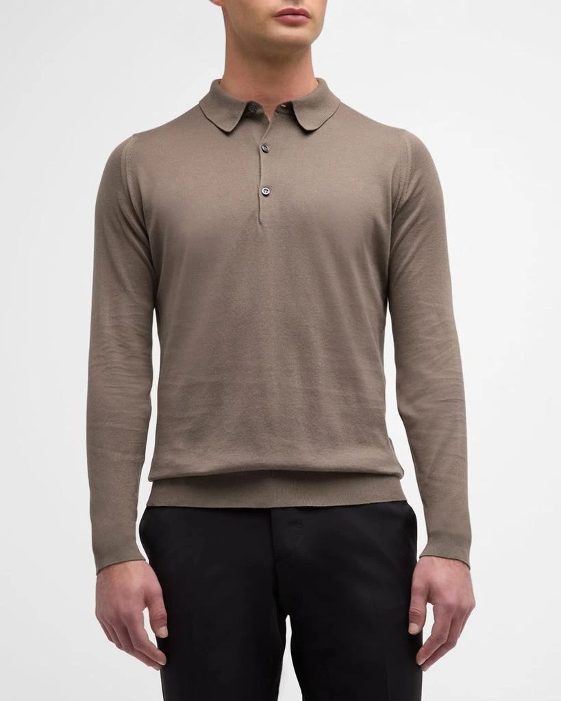 John Smedley Men's Solid Long-Sleeve Polo Shirt 4