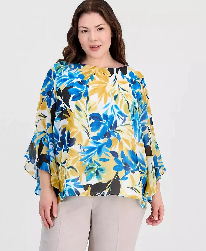 Kasper Plus Size Boat-Neck Ruffled-Sleeve Top