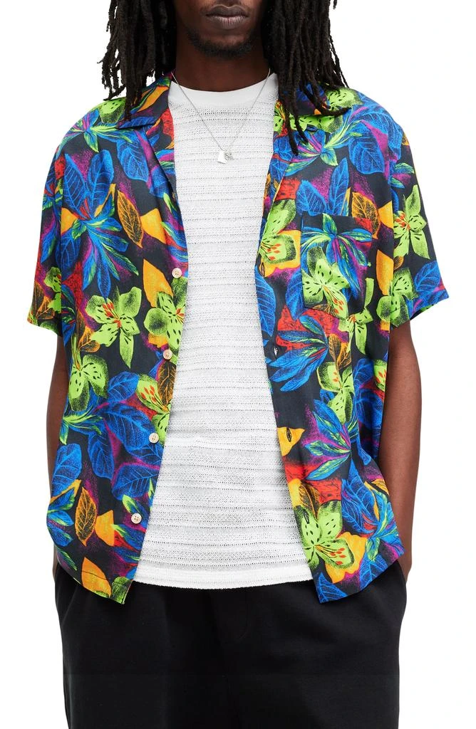 ALL SAINTS Goldfarb Floral Convertible Collar Camp Shirt 1