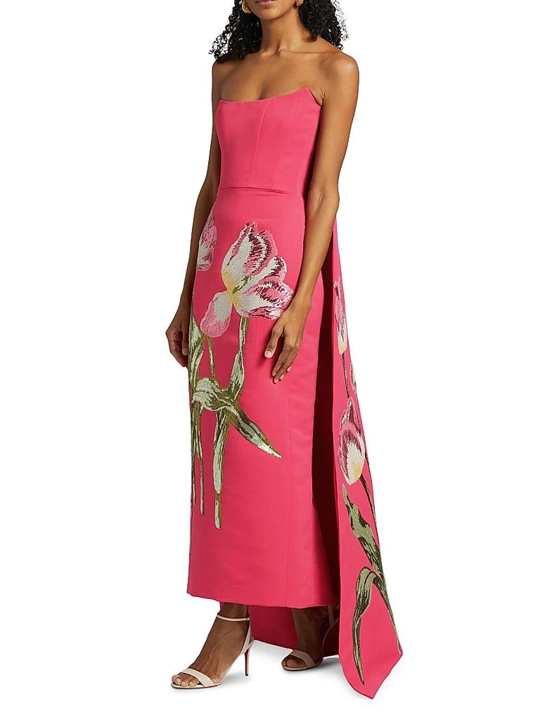Amsale Sequined Floral Strapless Gown 4