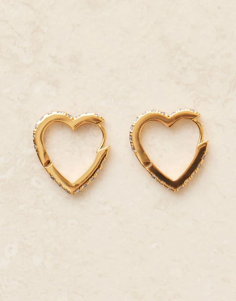 Abbott Lyon Abbott Lyon pave crystal heart hoop stainless steel earrings in 18k gold plated 2