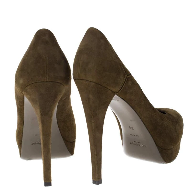 Yves Saint Laurent Saint Laurent Paris Dark Green Suede Platform Pumps Size 36 5