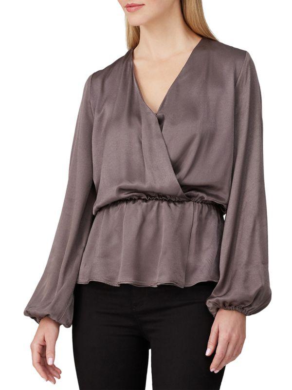 krisa Faux Wrap Belted Satin Top