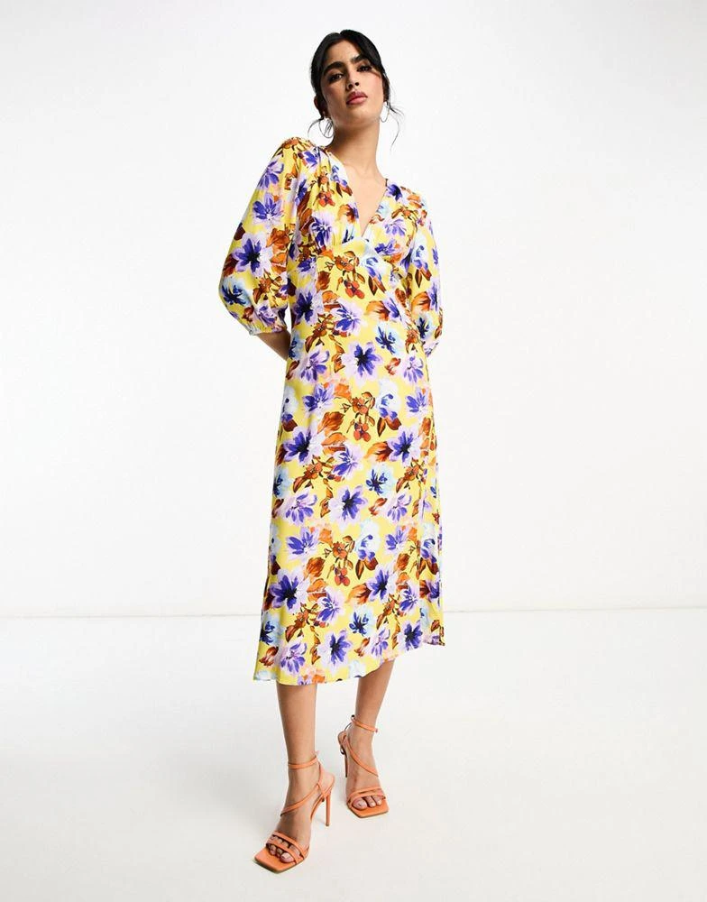 Y.A.S. Y.A.S v neck midi dress in orange floral print 3