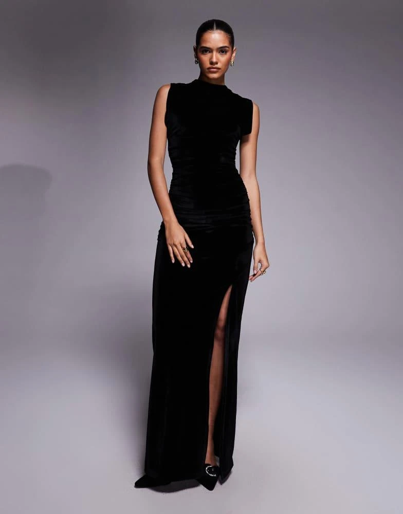 black split thigh dress Black Maxi Dress With A Thigh High Split – AX Paris