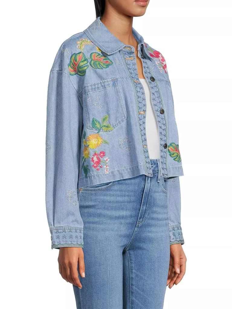 Johnny Was Jeanette Embroidered Floral Denim Crop Jacket 4