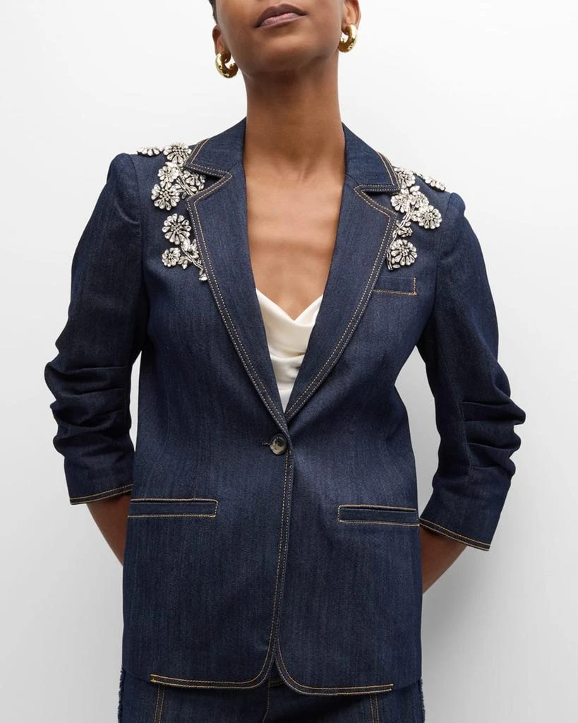 Cinq a Sept Crystal Chrysanthemum Khloe Denim Blazer 6
