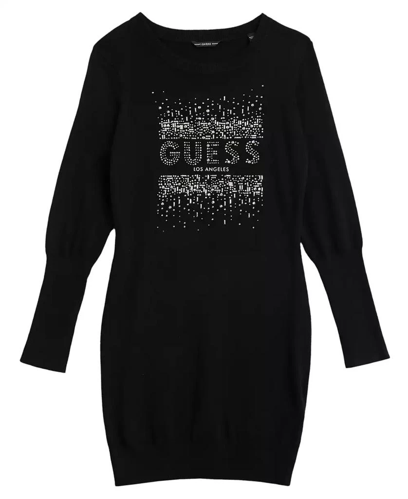 GUESS Big Girls Long Sleeve Rhinestone Logo Sweater Dress 1