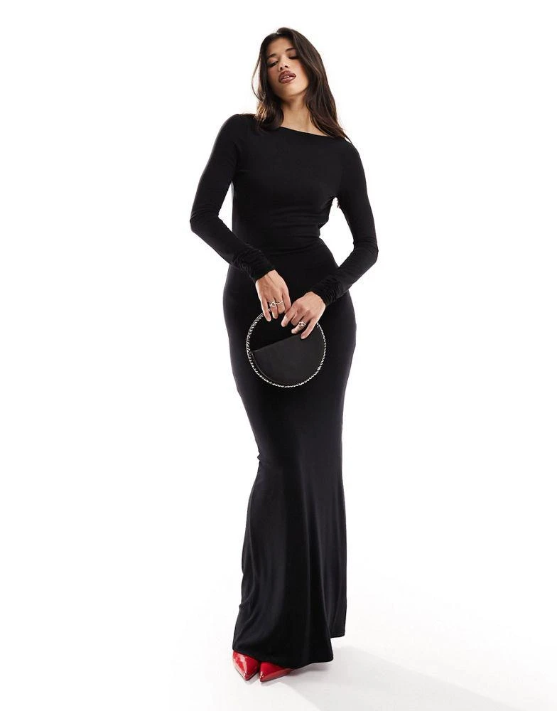 ASOS ASOS DESIGN long sleeve slash neck backless maxi dress in black -  Dresses & Skirts