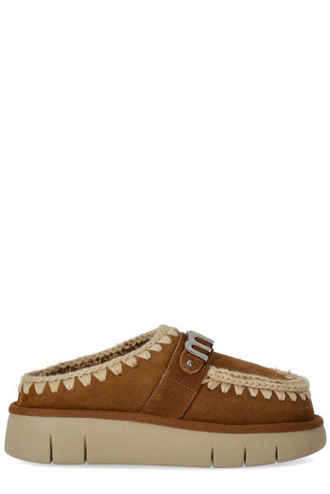 Mou Mou Logo-Lettering Round-Toe Slippers