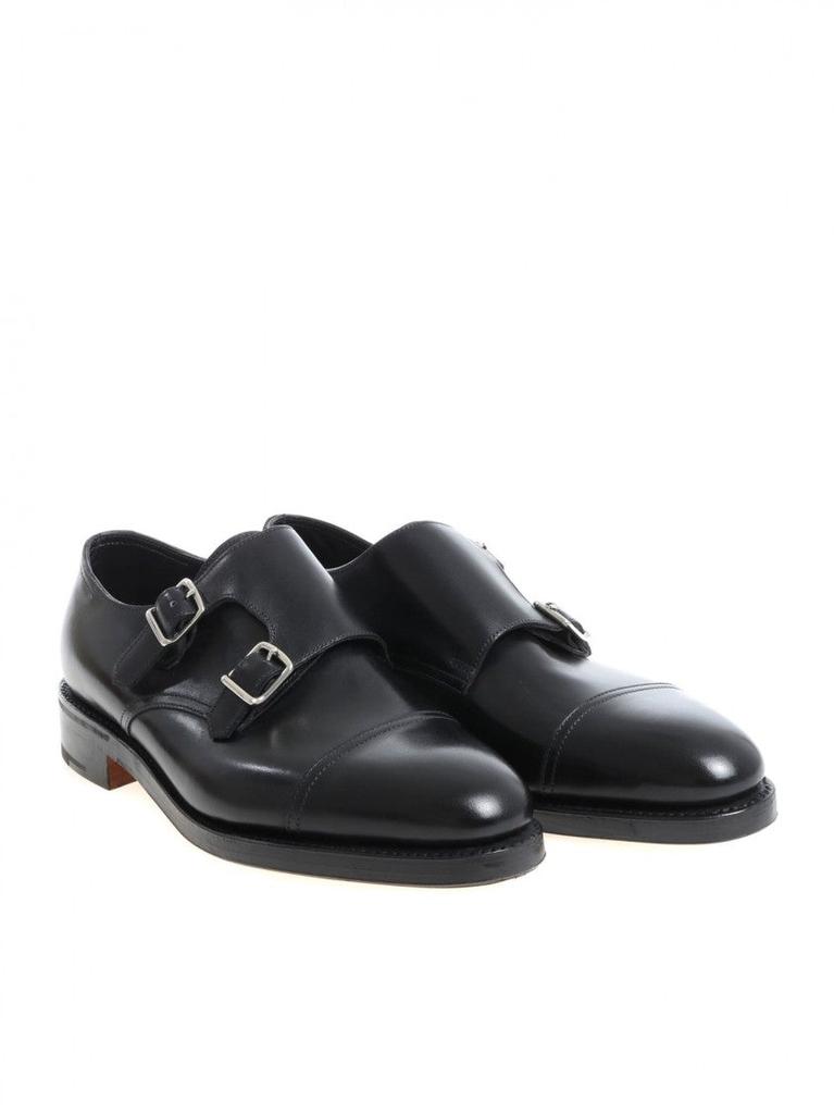 John Lobb Hand-Sewn Black Calf Leather Double Buckle Shoe