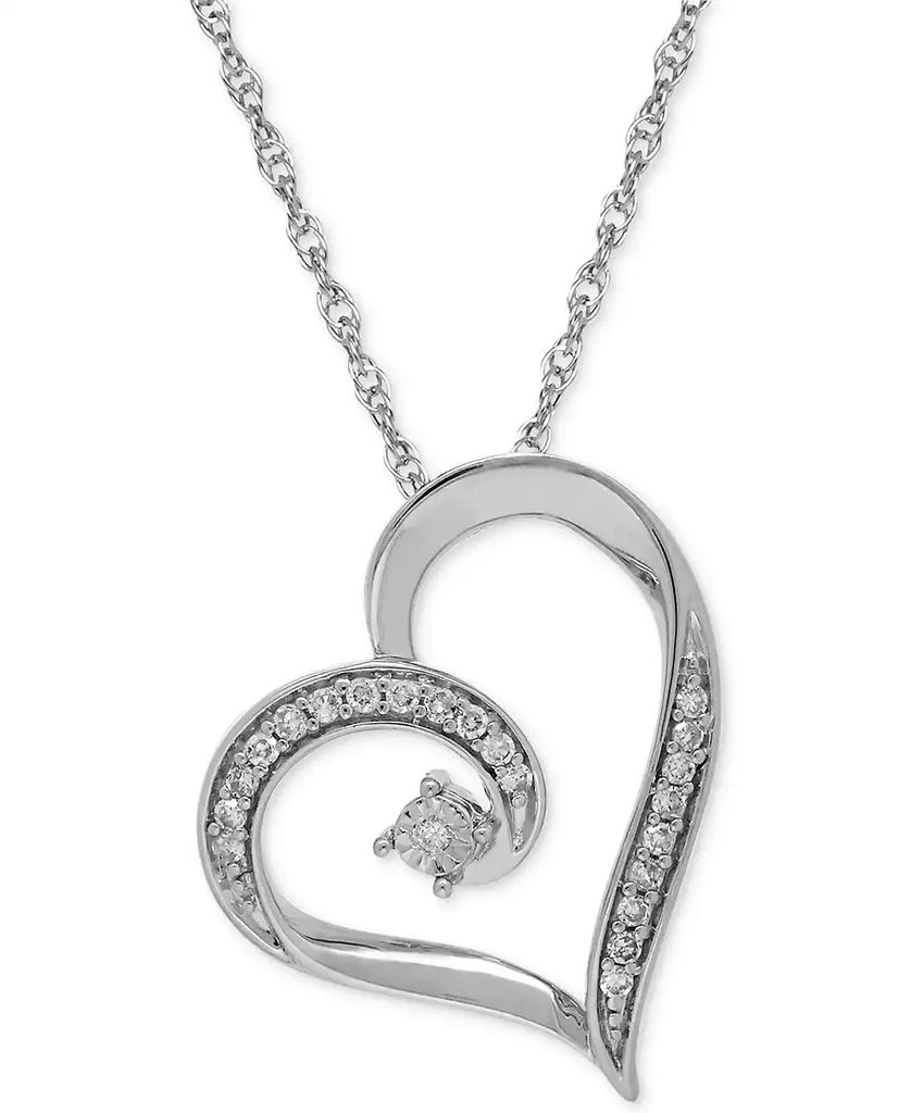 Macy's Diamond Heart Pendant Necklace (1/10 ct. t.w.) in Sterling Silver 1