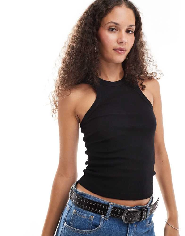 COLLUSION COLLUSION ribbed racer vest in black 1