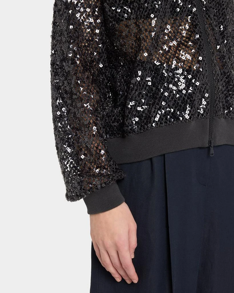 Brunello Cucinelli Paillette Net Knit Zip Bomber Cardigan 5