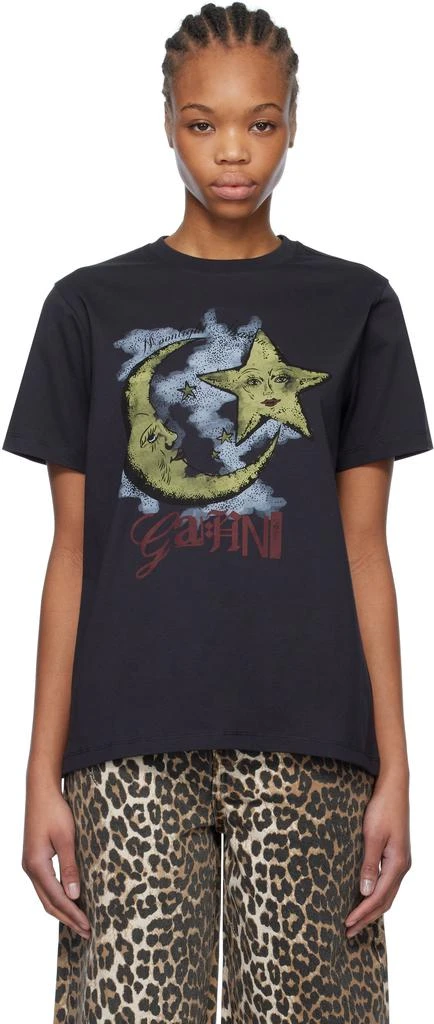 Ganni Black Basic Jersey Moonlight Relaxed T-shirt 1