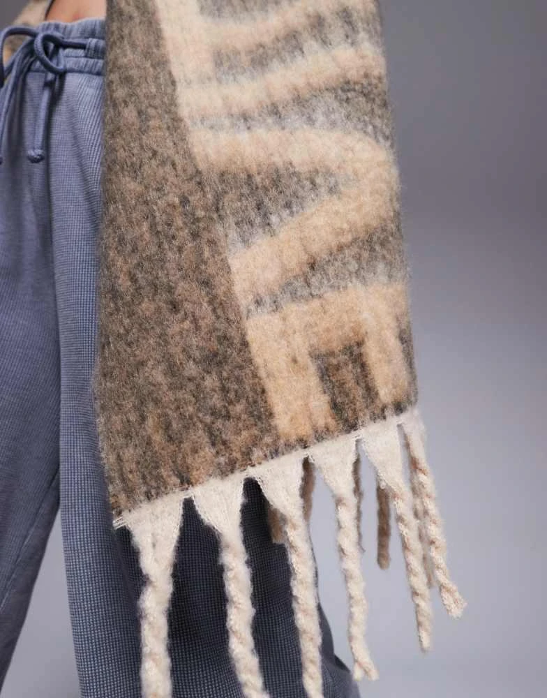 ASOS WEEKEND COLLECTIVE Weekend Collective fluffy jacquard blanket scarf in brown 2