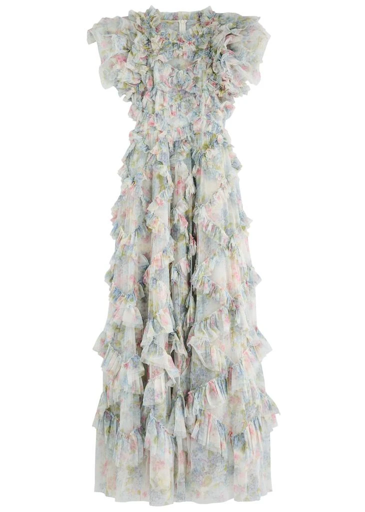 Needle & Thread Hydrangea Genevieve floral-print ruffle tulle gown 1