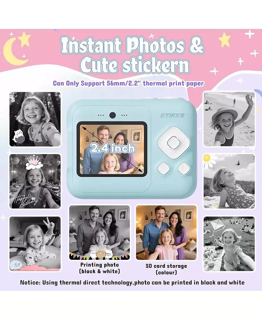 SWIFINT Kids Instant Print Camera, 1080P Digital Camera with 32GB SD Card
3 Paper Rolls. Christmas Birthday Gift for 4-10 Year Old Girls Boys, Blue 2