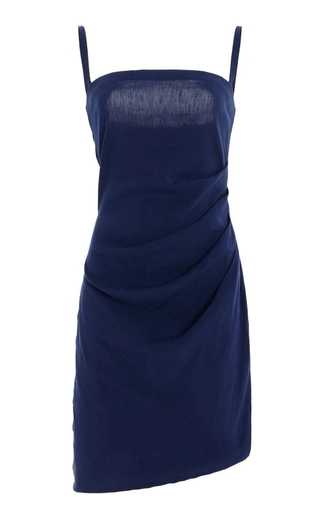 Anemos Anemos - Nadege Asymetrical Draped Linen-Blend Mini Dress - Blue - L - Moda Operandi 1