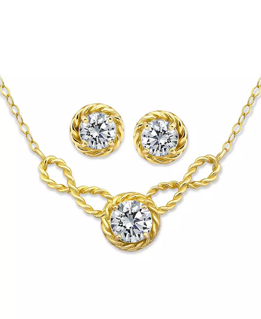 Giani Bernini 2-Pc. Set Cubic Zirconia (2-7/8 ct. t.w.) Infinity Rope Frontal Necklace & Round Rope Border Stud Earrings in 18k Gold Over Sterling Silver, 16" + 2" extender, Exclusively at Macy's