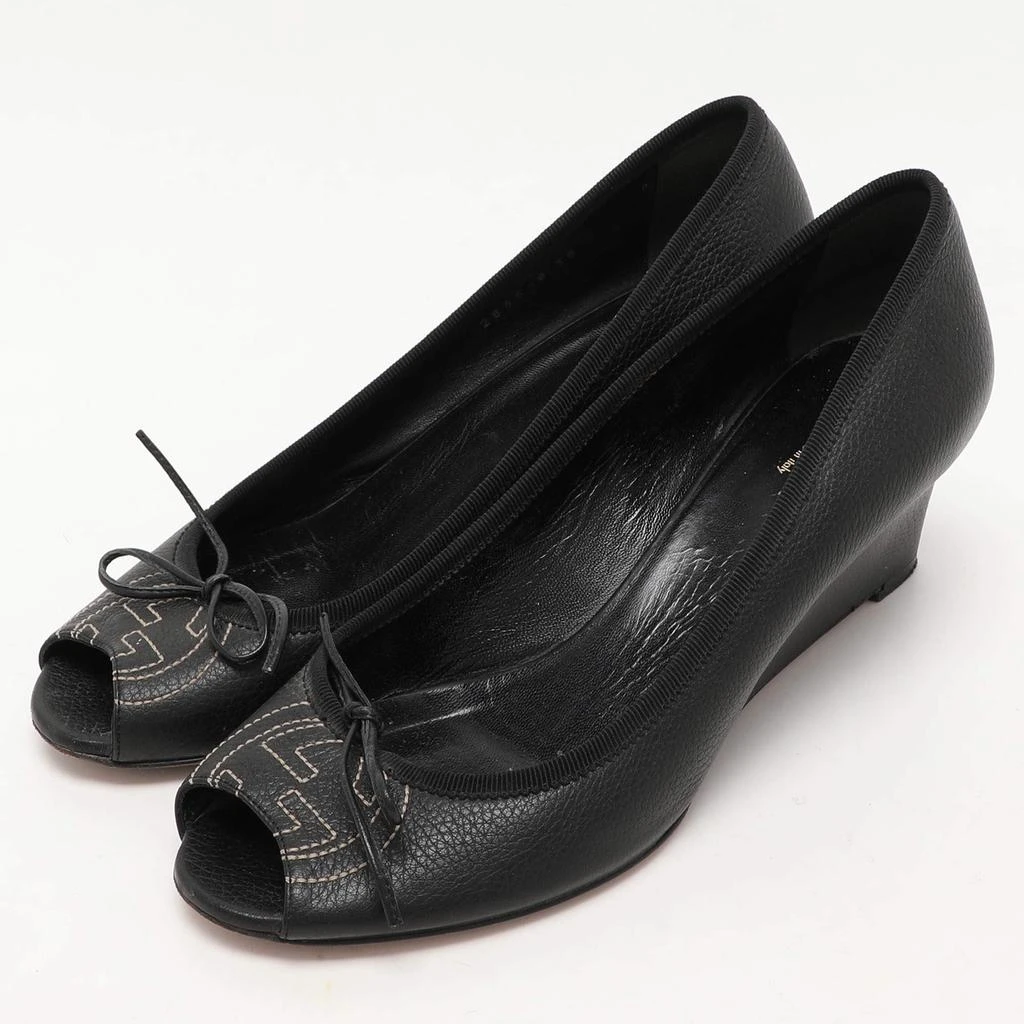 Gucci Gucci Black Leather Interlocking G Bow Wedge Pumps Size 38 2