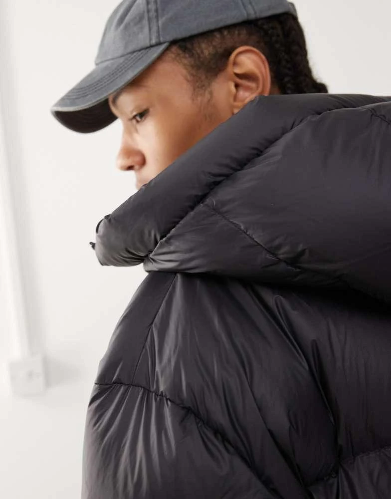 Weekday Weekday down hooded puffer coat with zip pockets in black 4
