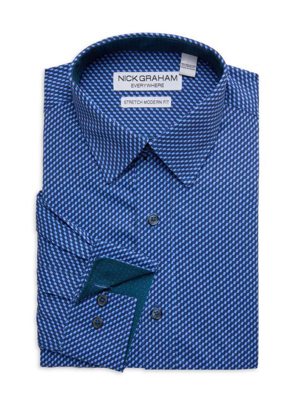 Nick Graham Greenwich Stretch Modern Fit Geometric Dress Shirt