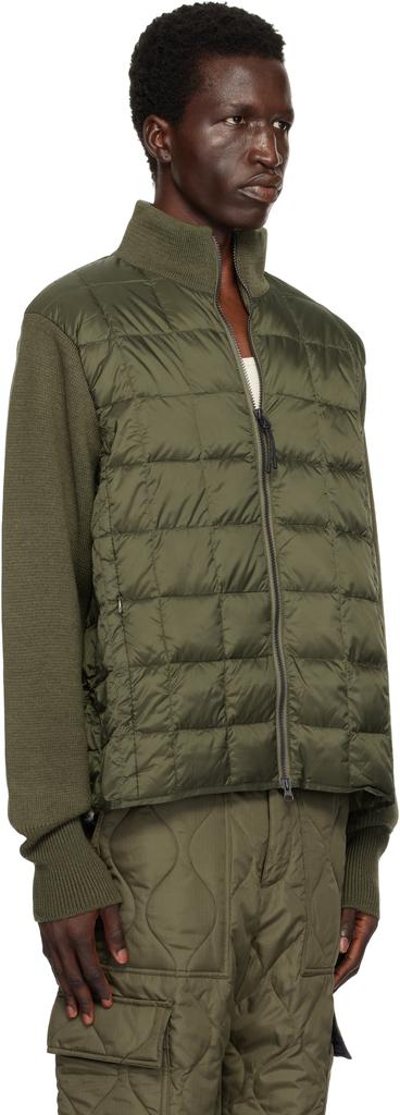 Taion Khaki Basic High Neck W Zip Knit Sleeve Down Jacket
