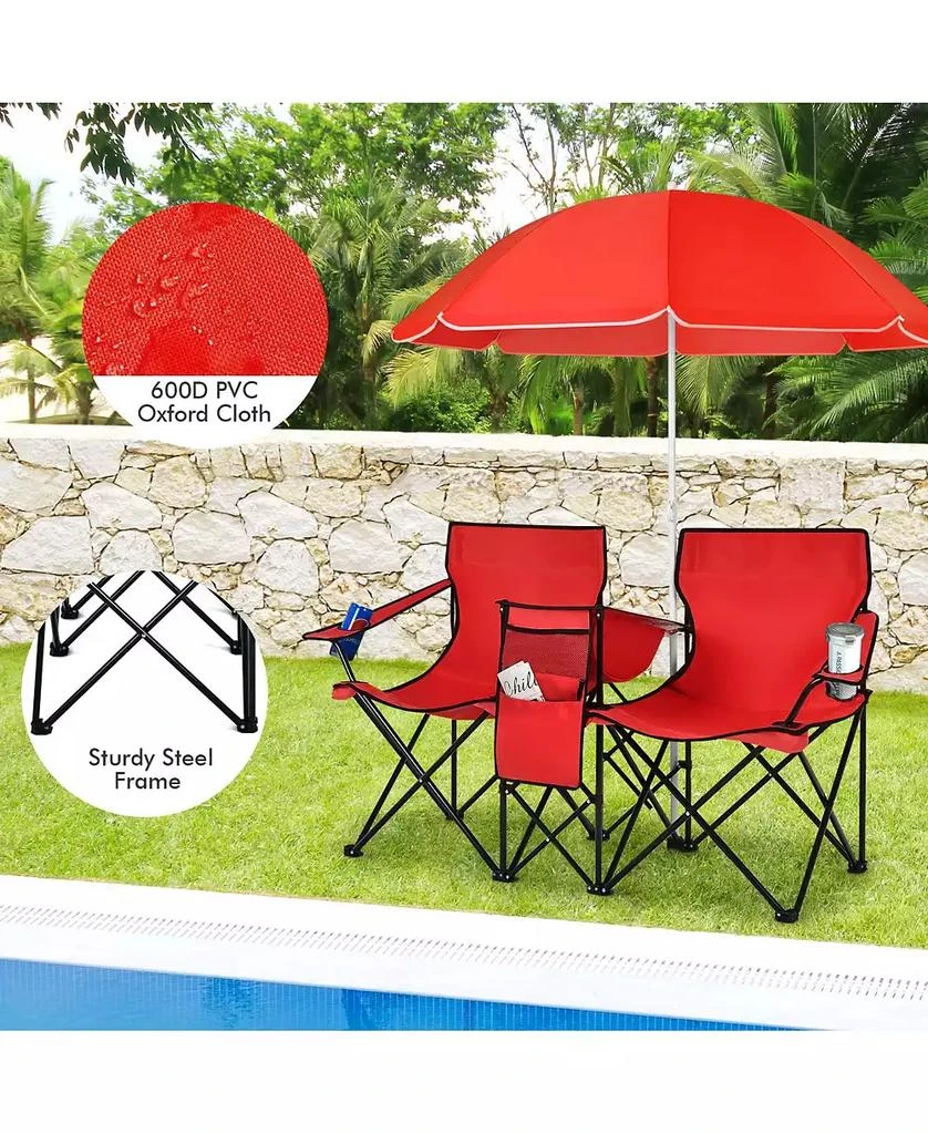 Mecale Portable Folding Picnic Double Chair With Umbrella 7