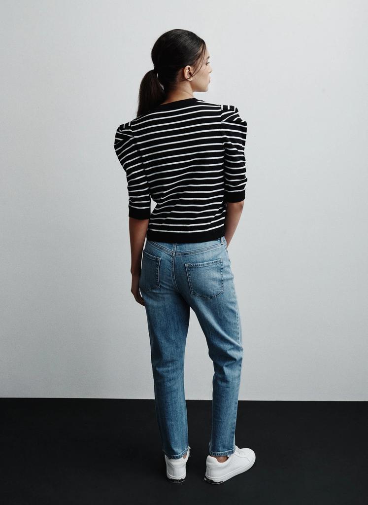 DKNY CREW NECK STRIPE TOP WITH PUFF SLEEVE