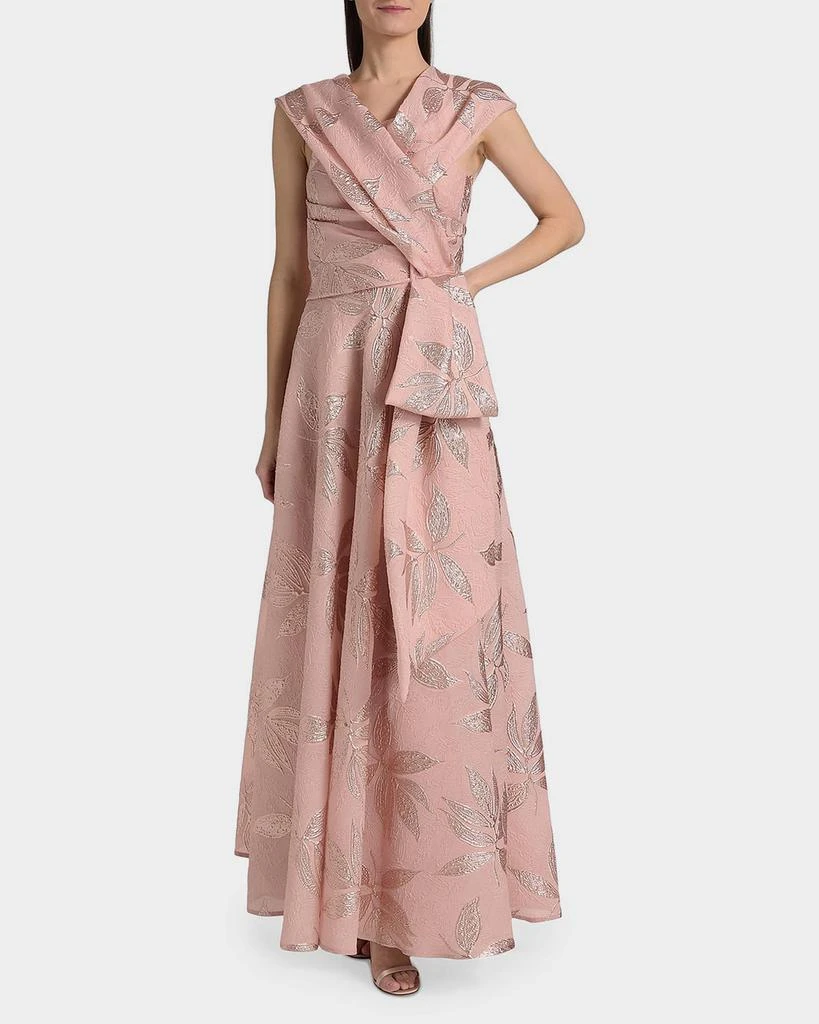 Talbot Runhof Metallic Floral Jacquard Draped One-Shoulder Gown 4