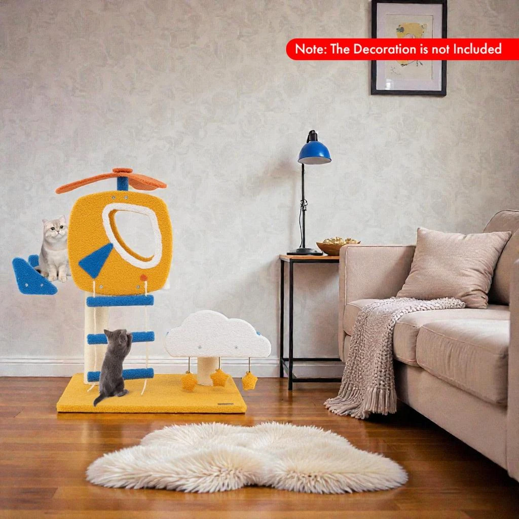 Hivvago Small Indoor Cat Tower with Aviation Theme and Helicopter Top Perch 2