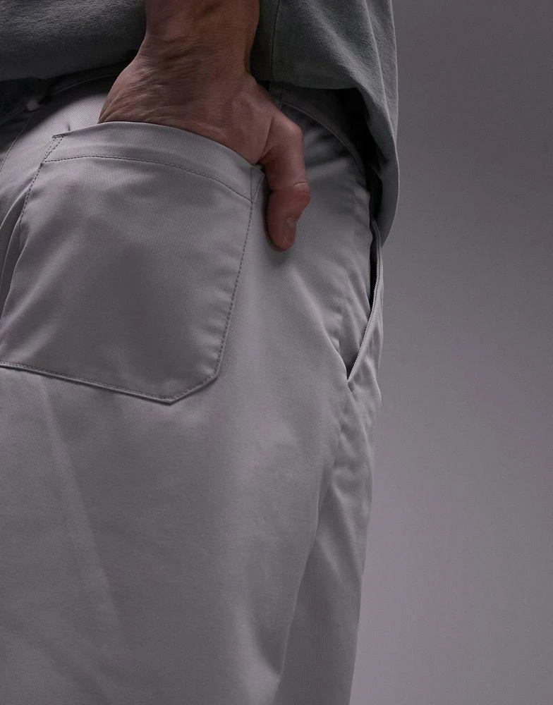 Topman Topman wide leg workwear chino trousers with pleats in grey 2