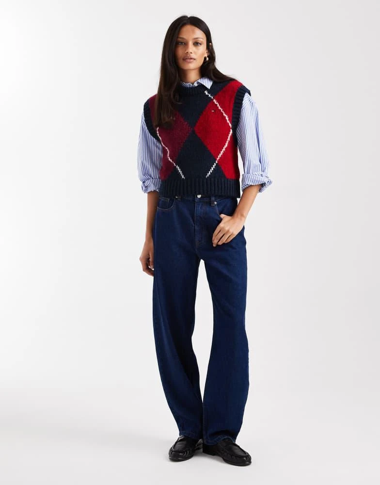 Tommy Jeans Tommy Jeans argyle sweater vest in burgundy and navy 2