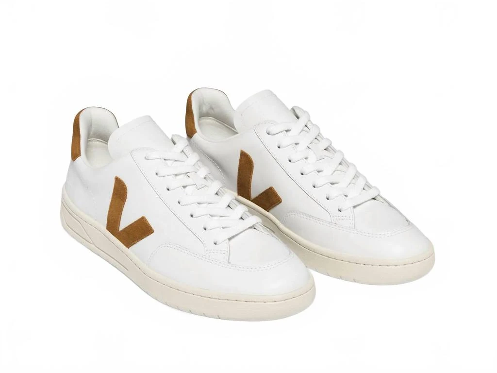 Veja Men's V-12 Leather Sneakers In Extra White / Camel 2
