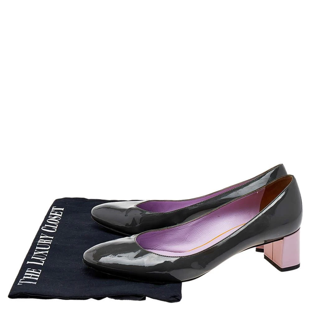 Fendi Fendi Grey/Purple Patent Leather Block Heel Pumps Size 37 8