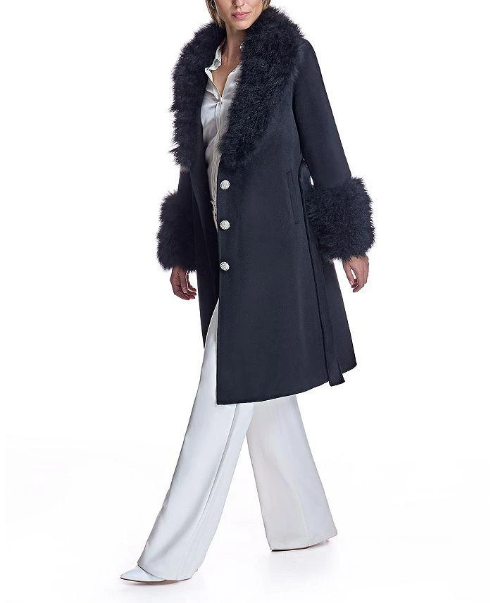 Maximilian Belted Wool Coat with Rhinestone Button 2