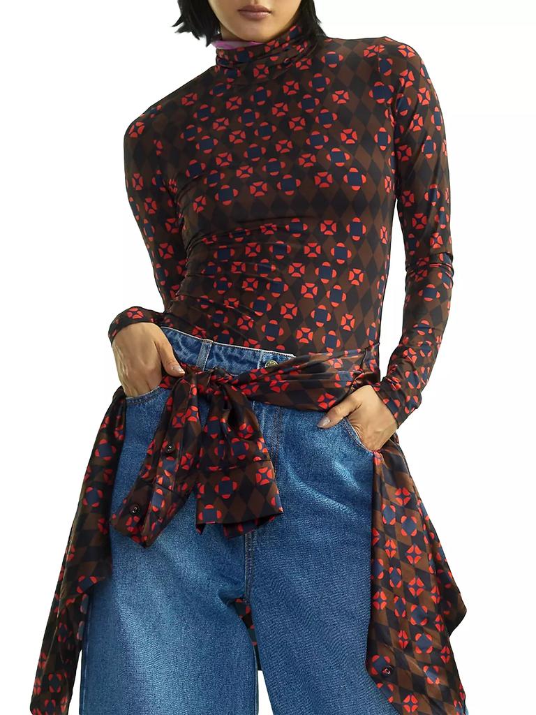 Cynthia Rowley Abstract Printed Mock Turtleneck Top