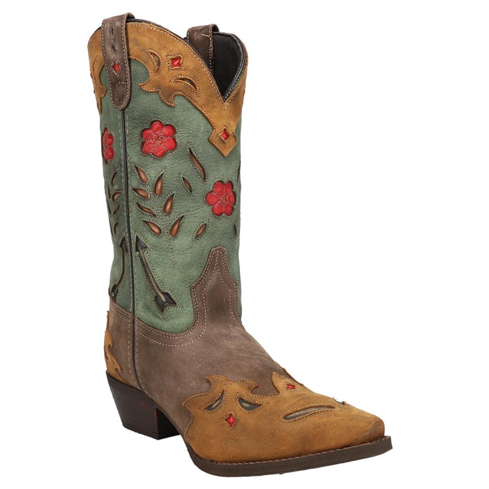 Laredo Miss Kate Floral Tooled Inlay Snip Toe Cowboy Boots