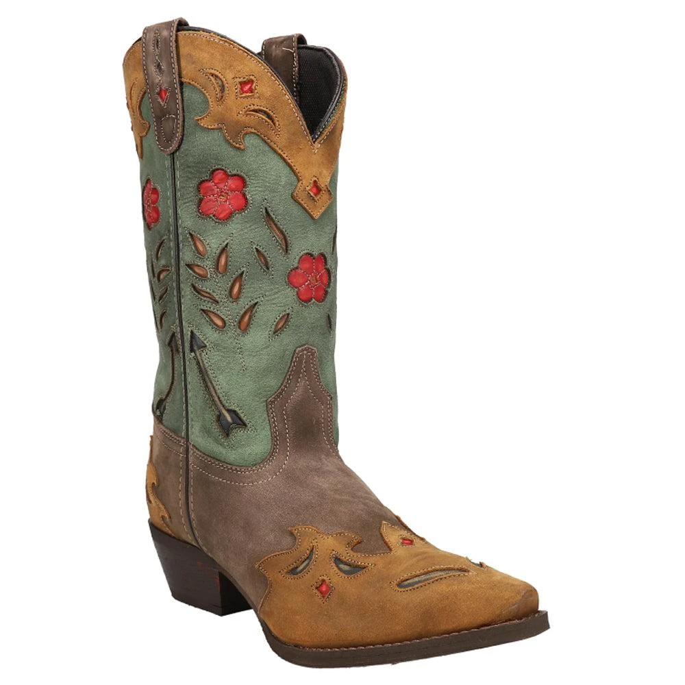 Laredo Miss Kate Floral Tooled Inlay Snip Toe Cowboy Boots 2