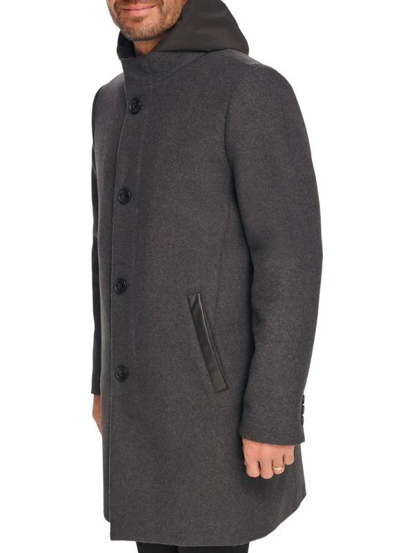 Kenneth Cole Melton Walker Mixed Media Hooded Bib Overcoat 5